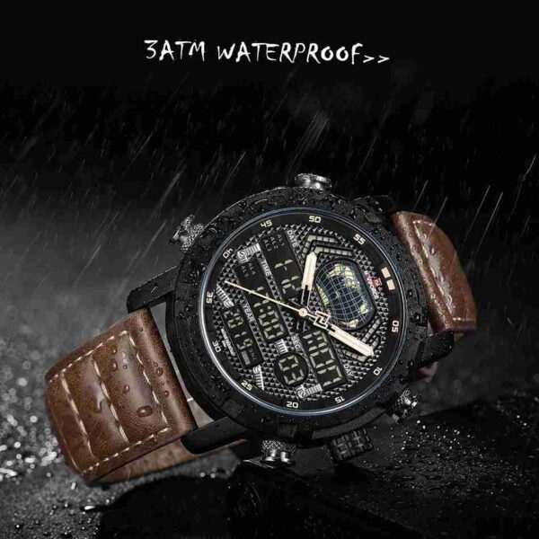 NAVIFORCE Stylish Brown Leather Strap Dual Time Watch - Image 3