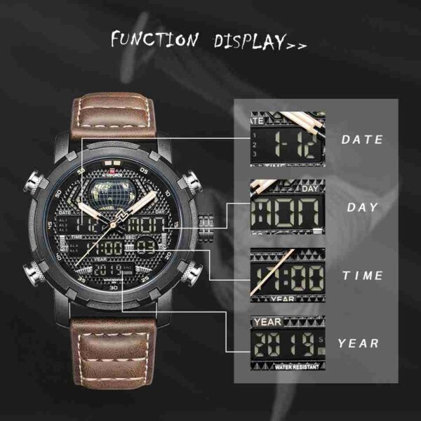 NAVIFORCE Stylish Brown Leather Strap Dual Time Watch - Image 4