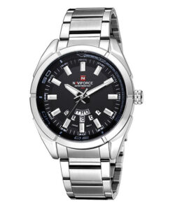 NaviForce 9038M silver stainless steel men's watch with black analog dial men's luxury wrist watch