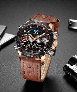 NAVIFORCE Orange Leather Dual Time Stylish Sports Watch - Image 2