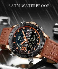 NAVIFORCE Orange Leather Dual Time Stylish Sports Watch - Image 3
