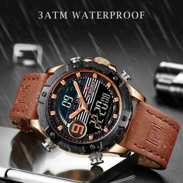 NAVIFORCE Orange Leather Dual Time Stylish Sports Watch - Image 3