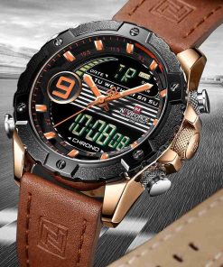 NAVIFORCE Orange Leather Dual Time Stylish Sports Watch - Image 4