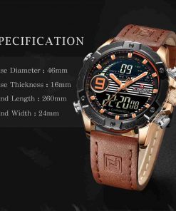 NAVIFORCE Orange Leather Dual Time Stylish Sports Watch - Image 5