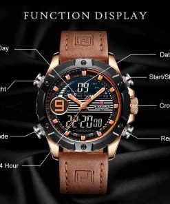 NAVIFORCE Orange Leather Dual Time Stylish Sports Watch - Image 6