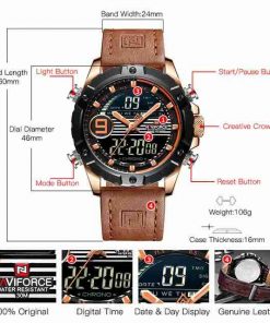 NAVIFORCE Orange Leather Dual Time Stylish Sports Watch - Image 7