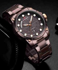 NaviForce Brown Stainless Steel Unique Design Analog Watch - Image 3