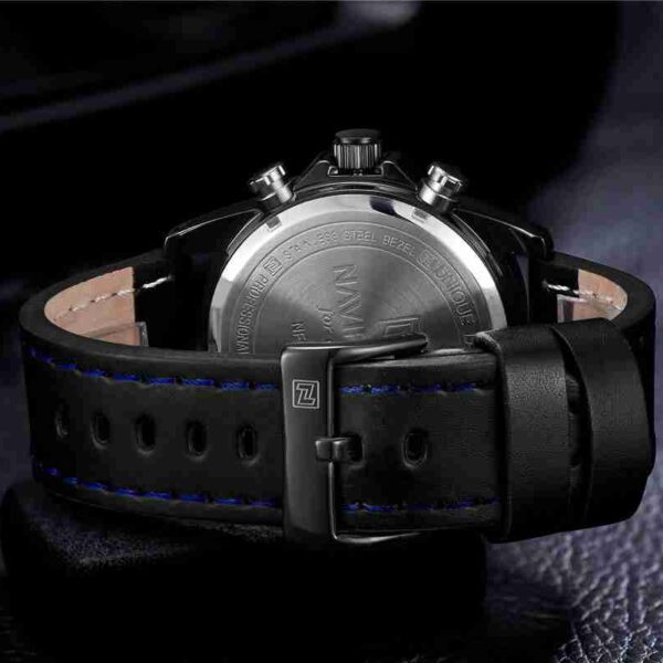 NaviForce Black Leather Blue Contrast Stylish Sports Watch - Image 5