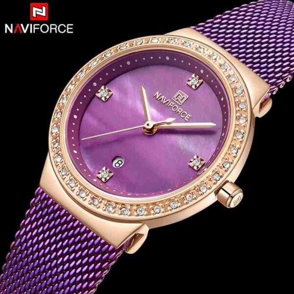 NAVIFORCE Mesh Strap Female Stylish Purple Wrist Watch - Image 2
