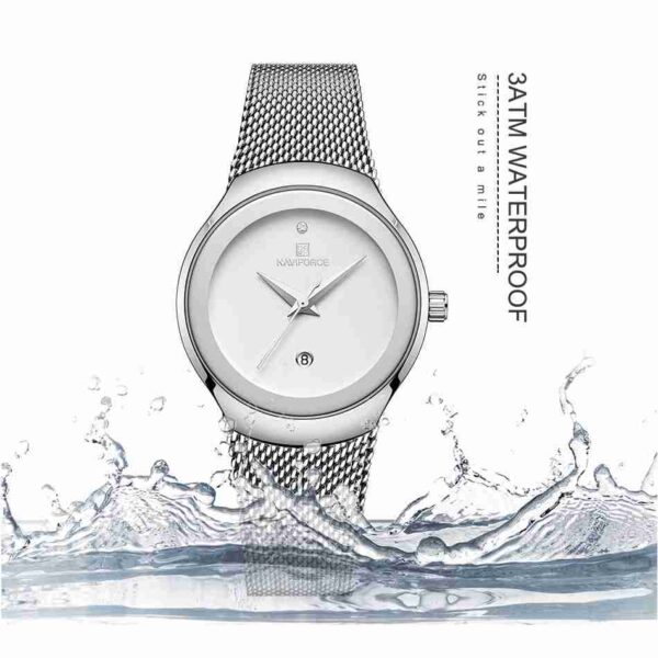 NAVIFORCE Stylish Female Silver Chain White Dial Wrist Watch - Image 2