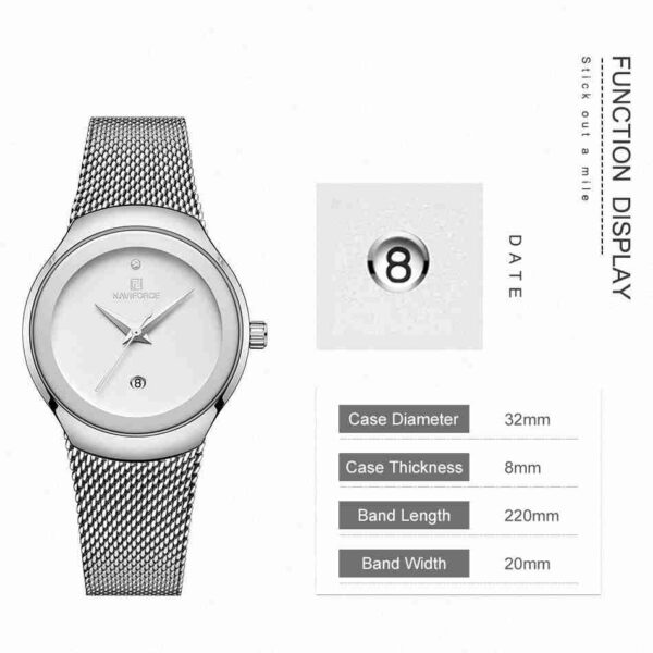 NAVIFORCE Stylish Female Silver Chain White Dial Wrist Watch - Image 3