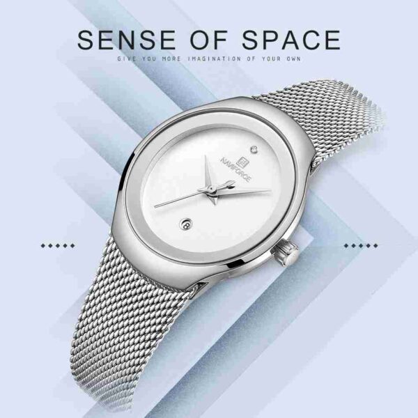 NAVIFORCE Stylish Female Silver Chain White Dial Wrist Watch - Image 4