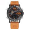 NaviForce 9095 orange leather strap black dial men's dual time display quartz wrist watch