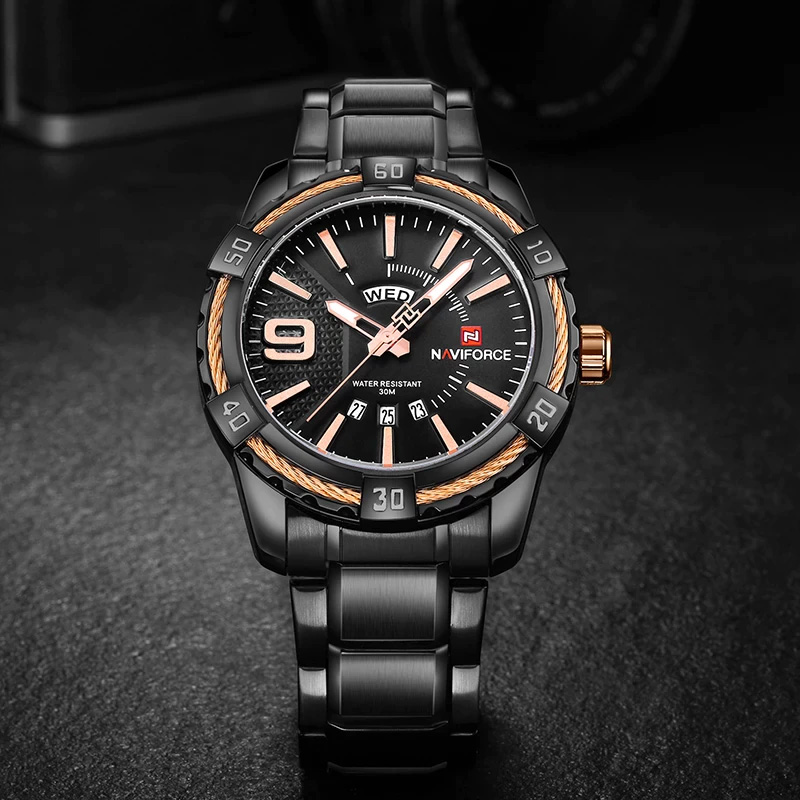 NaviForce-9117 black chain stylish dial men's hand watch