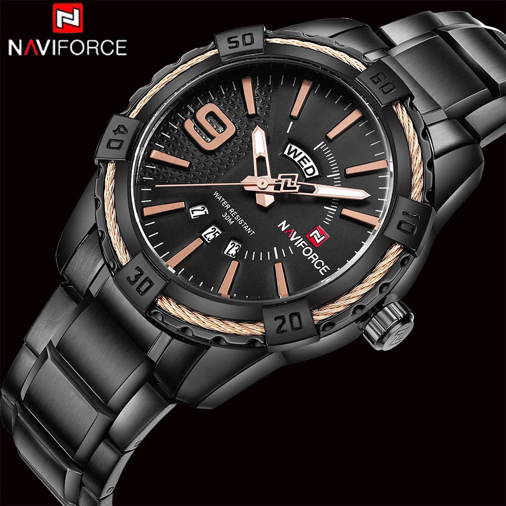 NaviForce-9117 round black dial men's casual wear watch