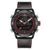 NaviForce 9144 Black leather strap black dial mens dual time wrist watch
