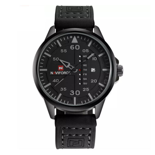 NaviForce-NF9074 black leather strap black dial men's analog wrist watch