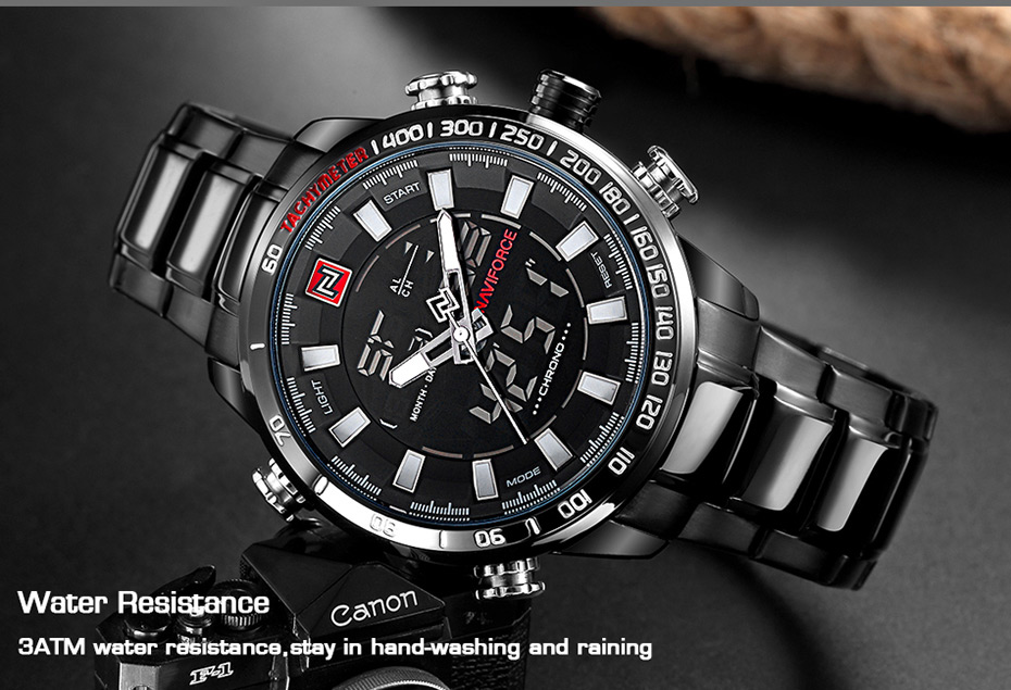 NaviForce NF9093 black stainless steel black dial mens multi function dial watch
