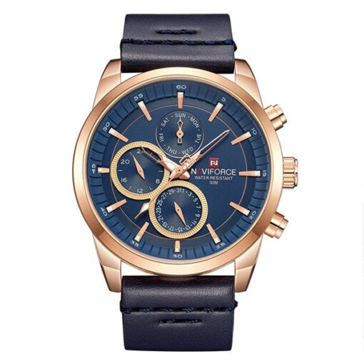NaviForce-NF9148 blue leather strap blue multi hand dial men's wrist watch