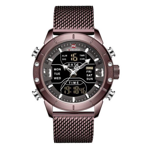 NaviForce NF9153 brown mesh chain dual display men's wrist watch
