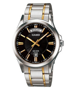 Casio-MTP-1381G-1AV Black Dial With Two Tone Chain Men's Analog Wrist Watch
