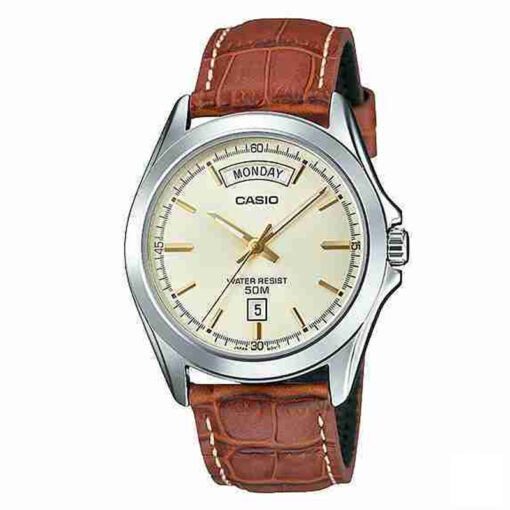 Casio MTP-1370L-9AV brown leather & golden dial men's gift watch in Pakistan