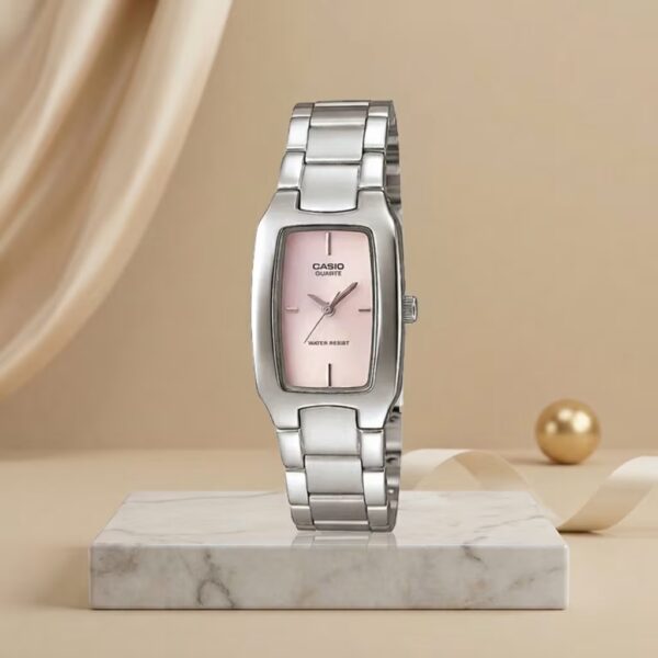 Casio LTP 1165A 4C rectangular pink dial ladies elegant hand watch