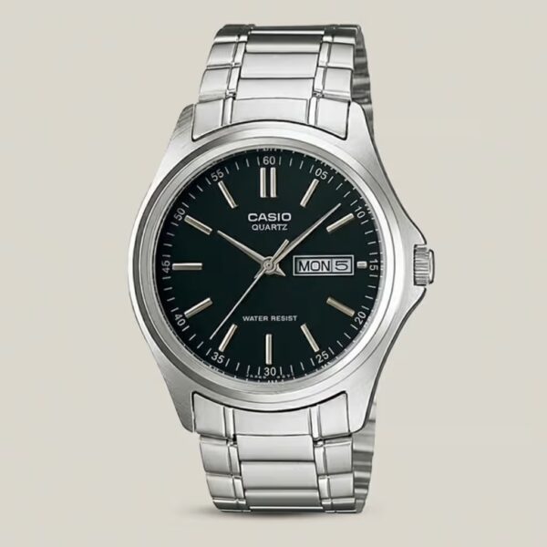 Casio-Mtp-1239d-1av Black Dial Silver Stainless Steel Chain Gents Gift Watch