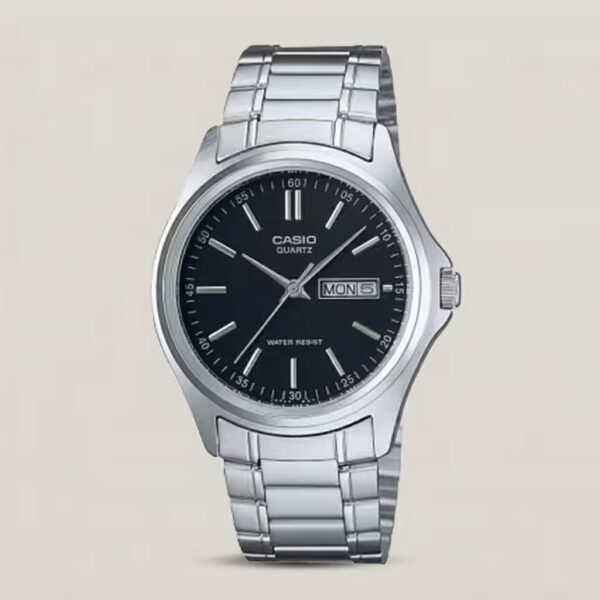 Casio-Mtp-1239d-1av Black Dial Silver Stainless Steel Chain Gents Gift Watch
