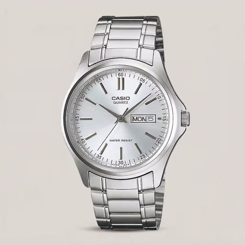 Casio MTP-1239D-7A men's silver stainless steel wrist watch for small to average wrist