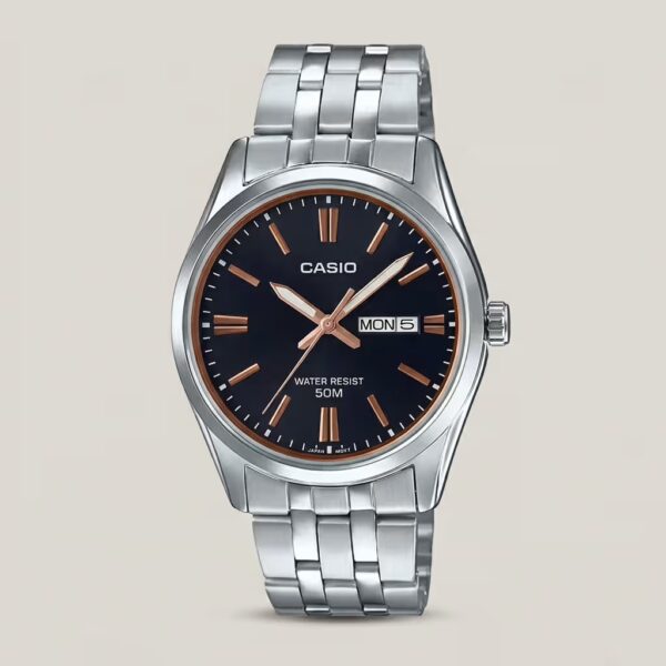 Casio MTP-1335D-1A2 Men's Black Dial Day Date Stainless Steel Watch | Original Casio Pakistan