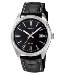 Casio Original MTP-1302L-1A Men Black Dial Leather Band Analog Watch