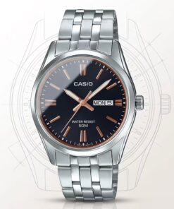 Casio MTP-1335D-1A2 Men's Black Dial Day Date Stainless Steel Watch | Original Casio Pakistan