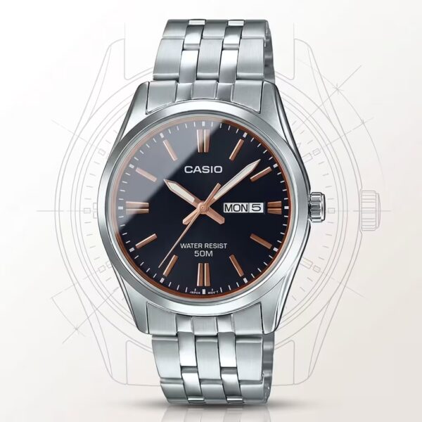 Casio MTP-1335D-1A2 Men's Black Dial Day Date Stainless Steel Watch | Original Casio Pakistan