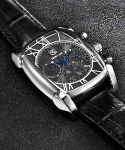 Benyar Black Leather Square Dial Chronograph Men's Watch - Image 2