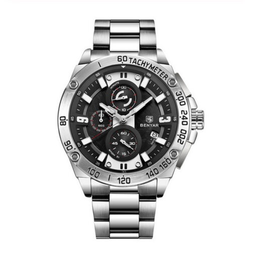 Benyar BY-5148M unique dial silver stainless steel chain men's wrist watch