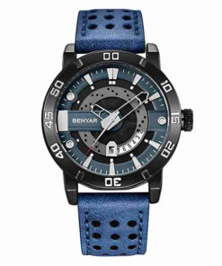 Benyar 5150 blue leather Strap stylish analog dial men's dress watch