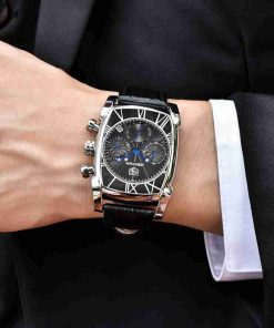 Benyar Black Leather Square Dial Chronograph Men's Watch - Image 3