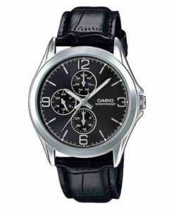 MTP-v301L-1AV Black Leather Band With Black Chronograph Dial Men's Wrist Watch