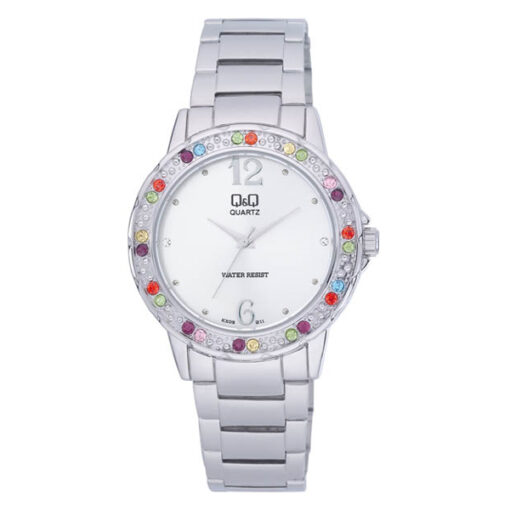 Q&Q KX09J211Y silver stainless steel white dial stylish ladies wrist watch