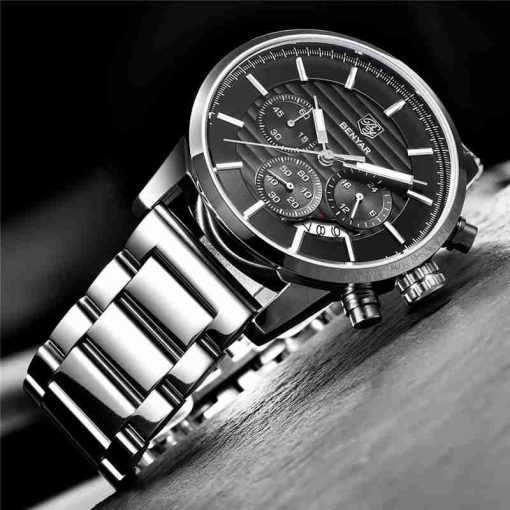 Benyar Chronograph Silver Black Stainless Steel Watch - WatchCentre.PK
