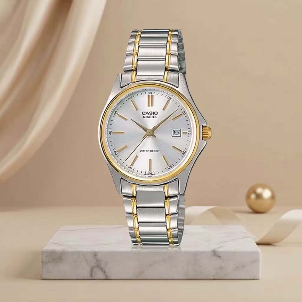 Casio ladies LTP-1183G-7A two tone golden silver premium gift watch