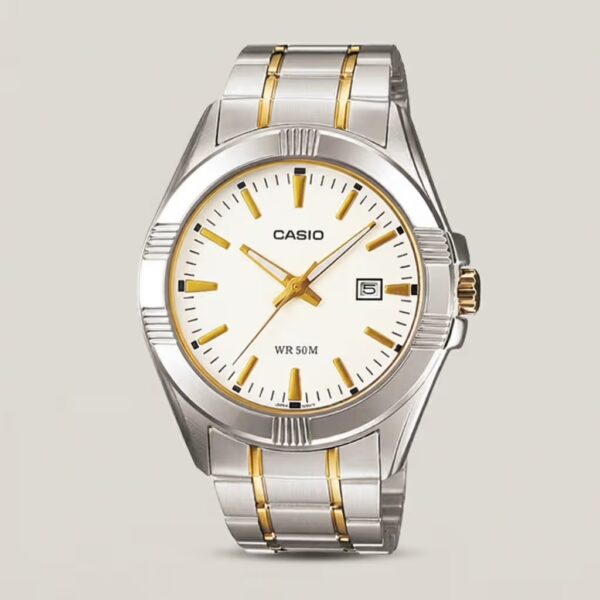 mtp-1308sg-7a casio ion plated two tone analog wrist watch for men