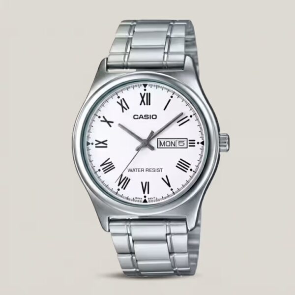 Casio MTP-V006D-7B White Roman Dial Silver Chain Wrist Watch