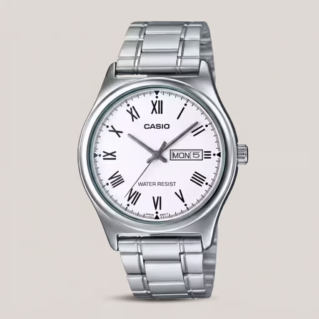 Casio MTP-V006D-7B White Roman Dial Silver Chain Wrist Watch