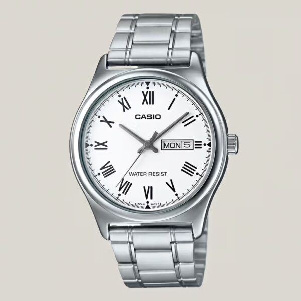 Casio MTP-V006D-7B White Roman Dial Silver Chain Wrist Watch
