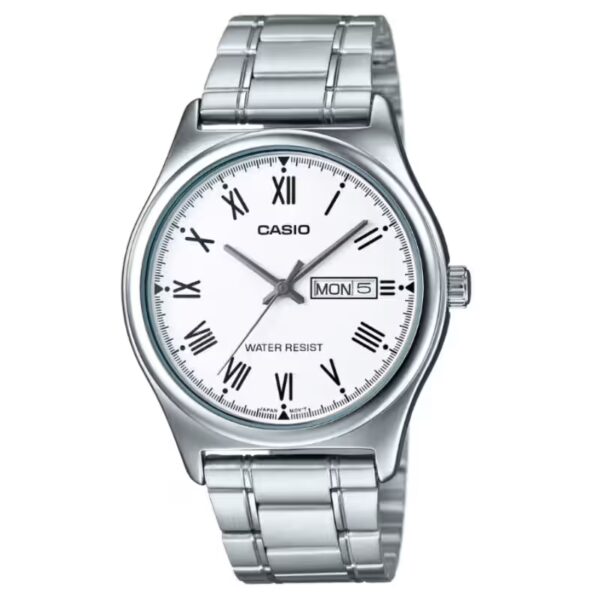 Casio MTP-V006D-7B White Roman Dial Silver Chain Wrist Watch