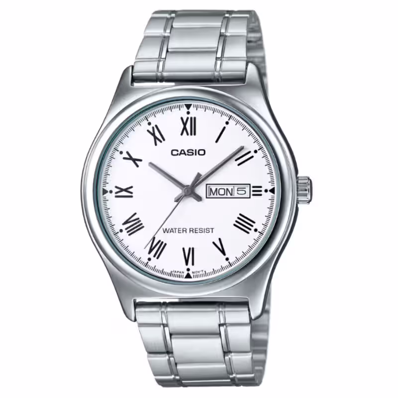 Casio MTP-V006D-7B White Roman Dial Silver Chain Wrist Watch