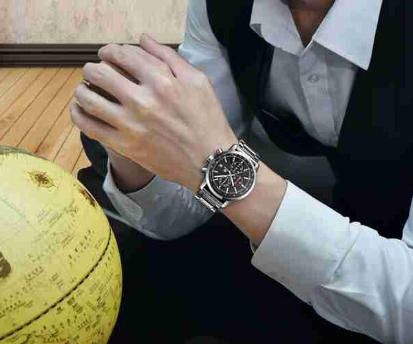 Benyar Executive Silver Black Stainless Steel Chain Watch - Image 4