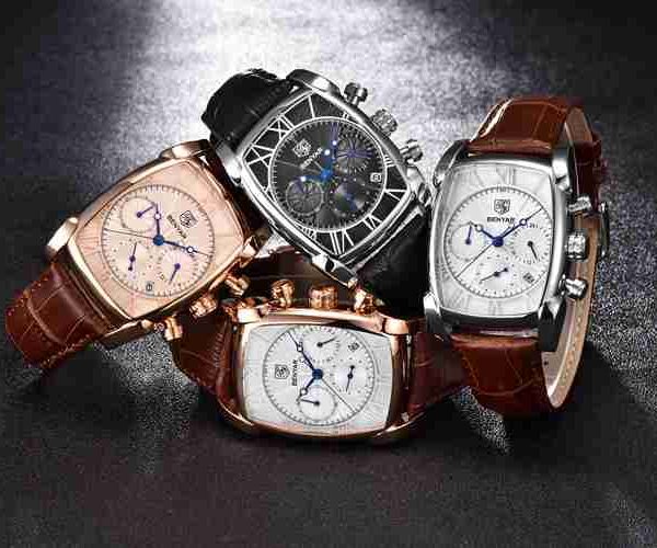 Benyar Leather Rose Gold Dial Chronograph Men's Wrist Watch - Image 4